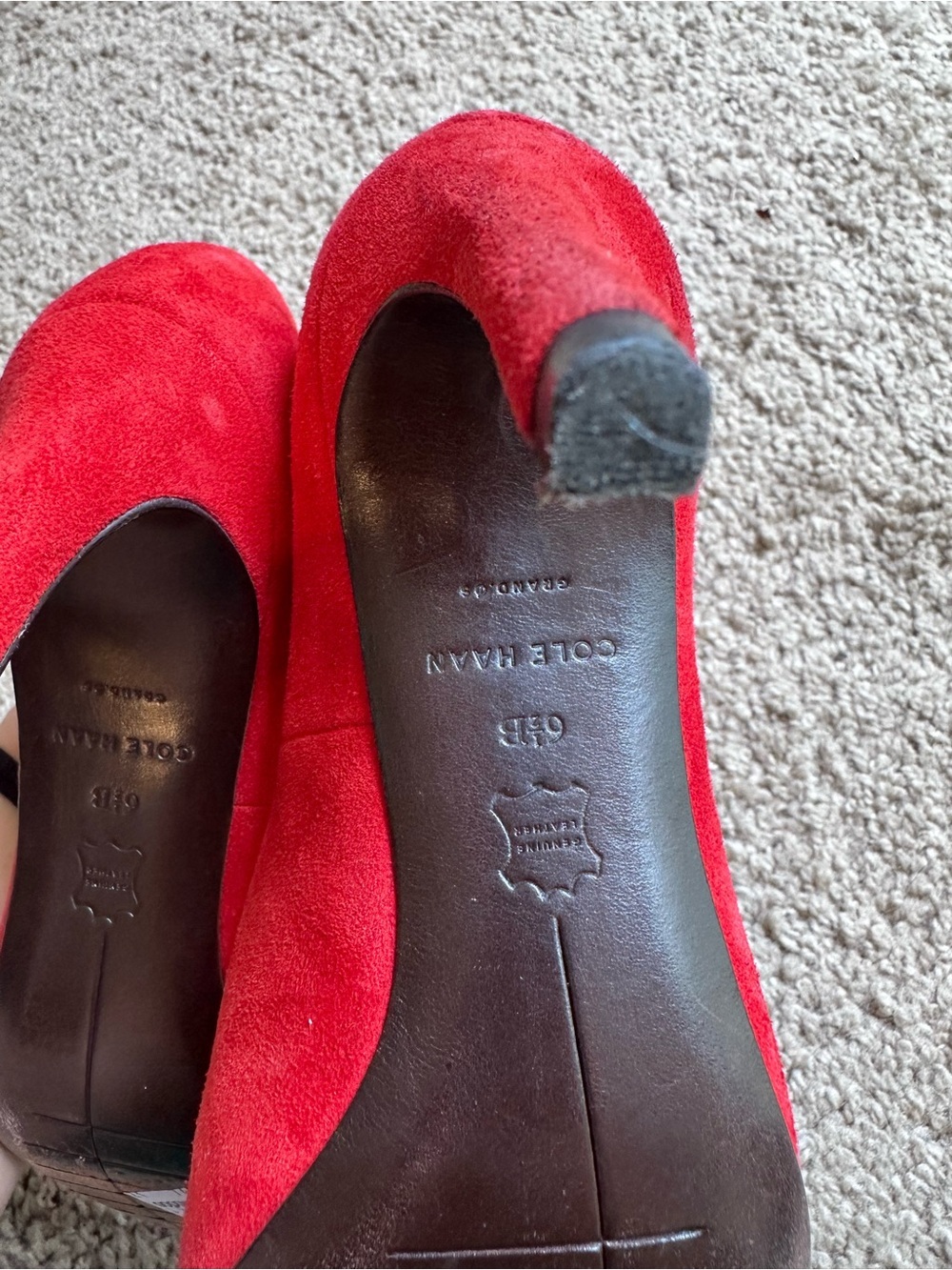 Cole Haan Red Suede Pointed-Toe Pumps - Picture 2 of 4
